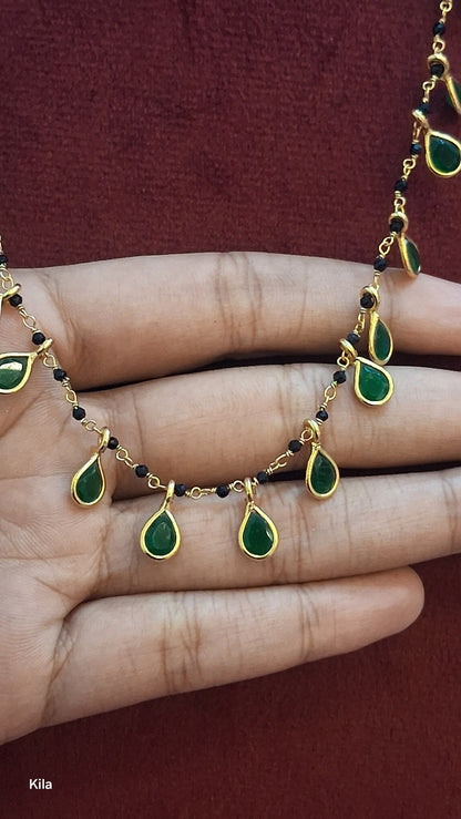 92.5 Silver Gold Plated Black Beads Chain 18 Inches | Smooth Elegant Finish | Jewellery