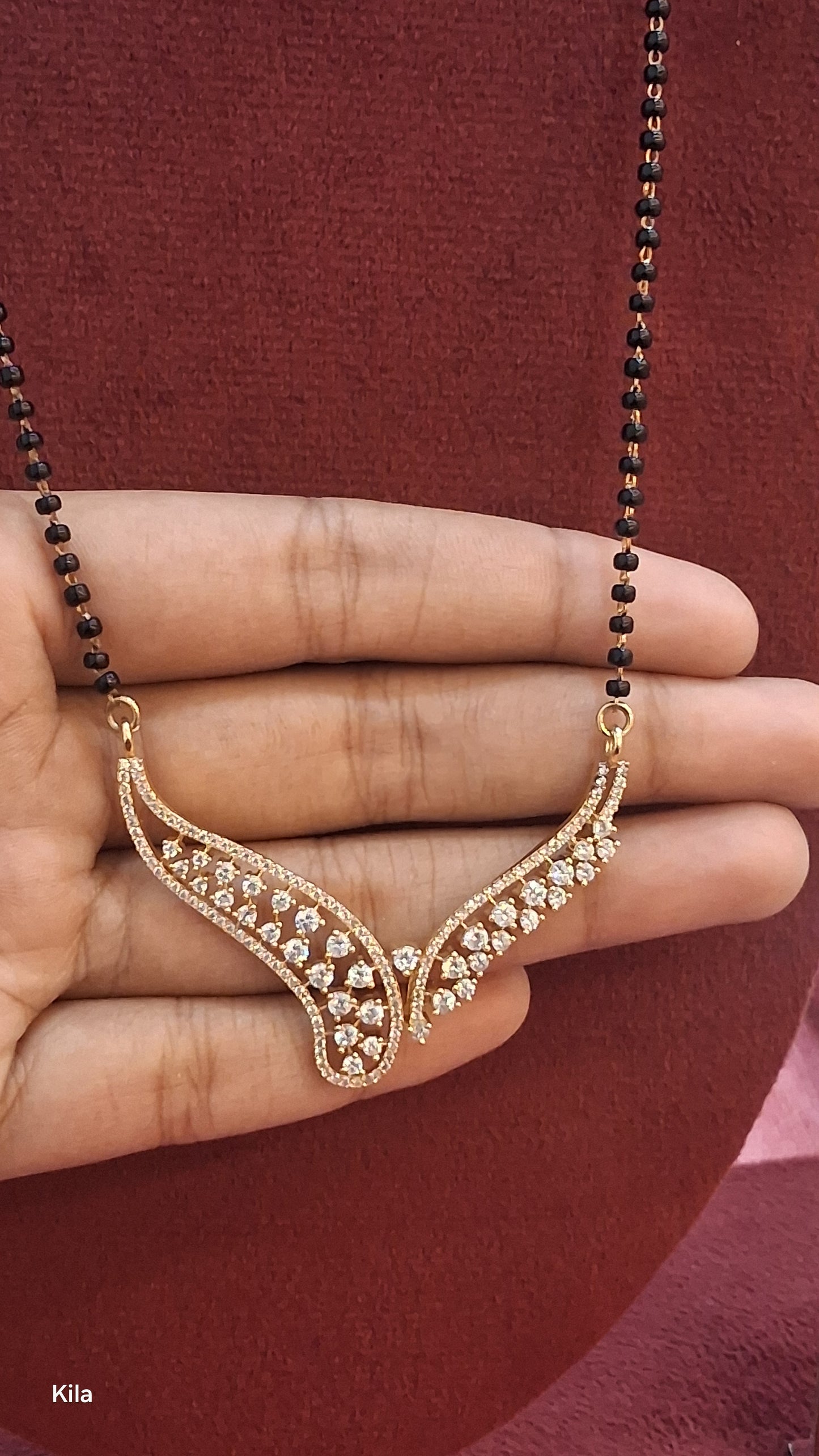 92.5 Silver Gold Plated Black Beads Chain 22 Inches | Premium Long Elegant Design | Jewellery