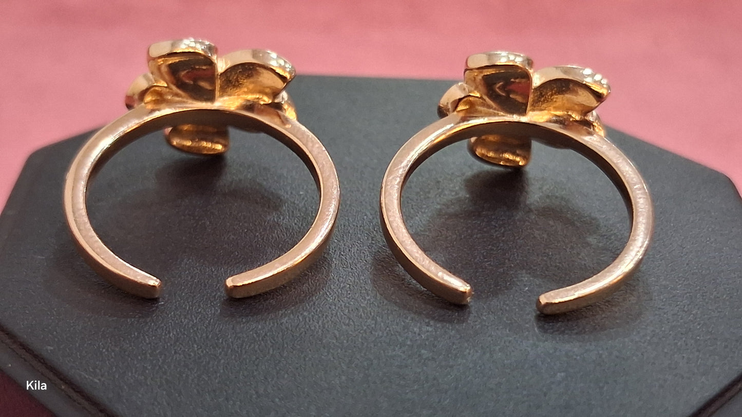 92.5 Silver Rose Gold Blue Flower Toe Rings | Stylish Elegant Design | Jewellery