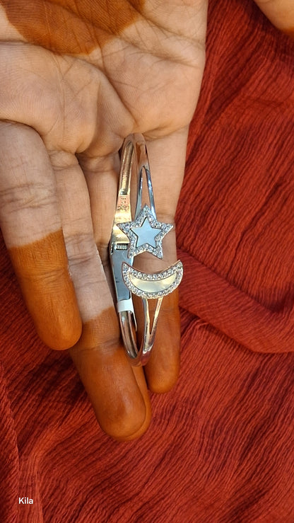 92.5 Silver Star & Moon Kada | Stylish Celestial Design | Elegant Jewellery