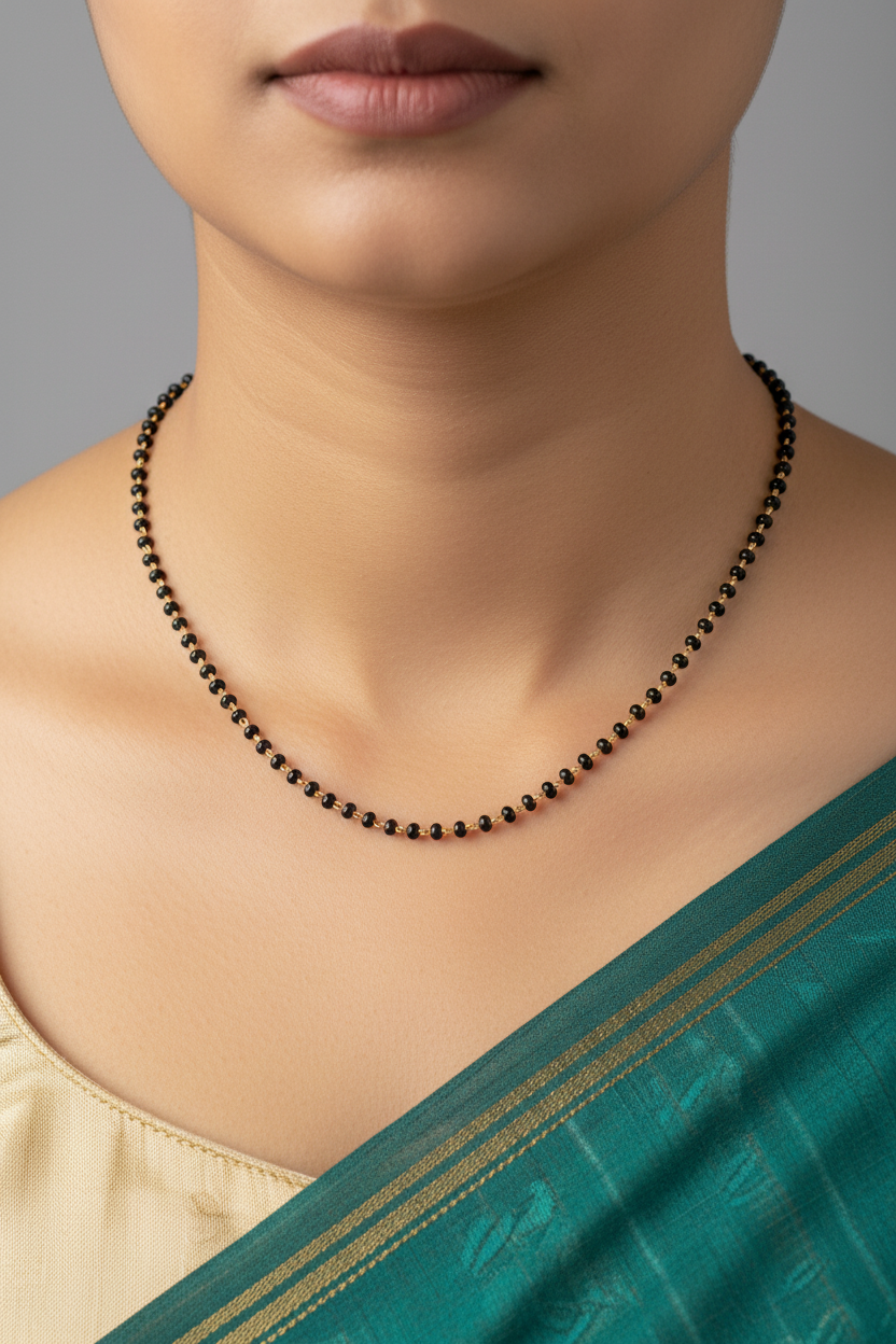 92.5 Silver Gold Plated Black Beads Chain 18 Inches | Classic Single Line Design | Jewellery