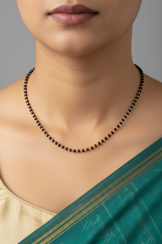 92.5 Silver Gold Plated Black Beads Chain 18 Inches | Classic Single Line Design | Jewellery