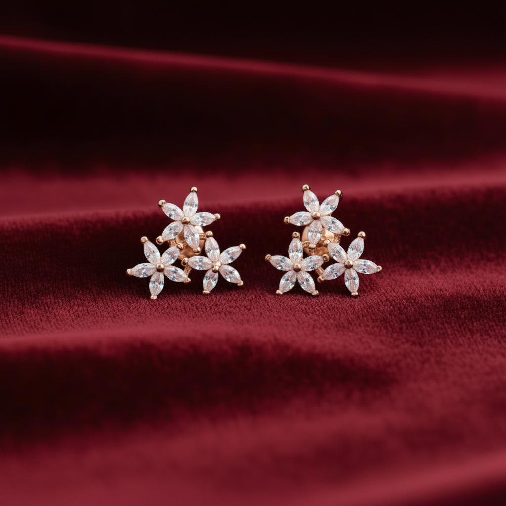 92.5 Silver Rose Gold Plated Star Studs | Stylish Trendy Design | Elegant Jewellery