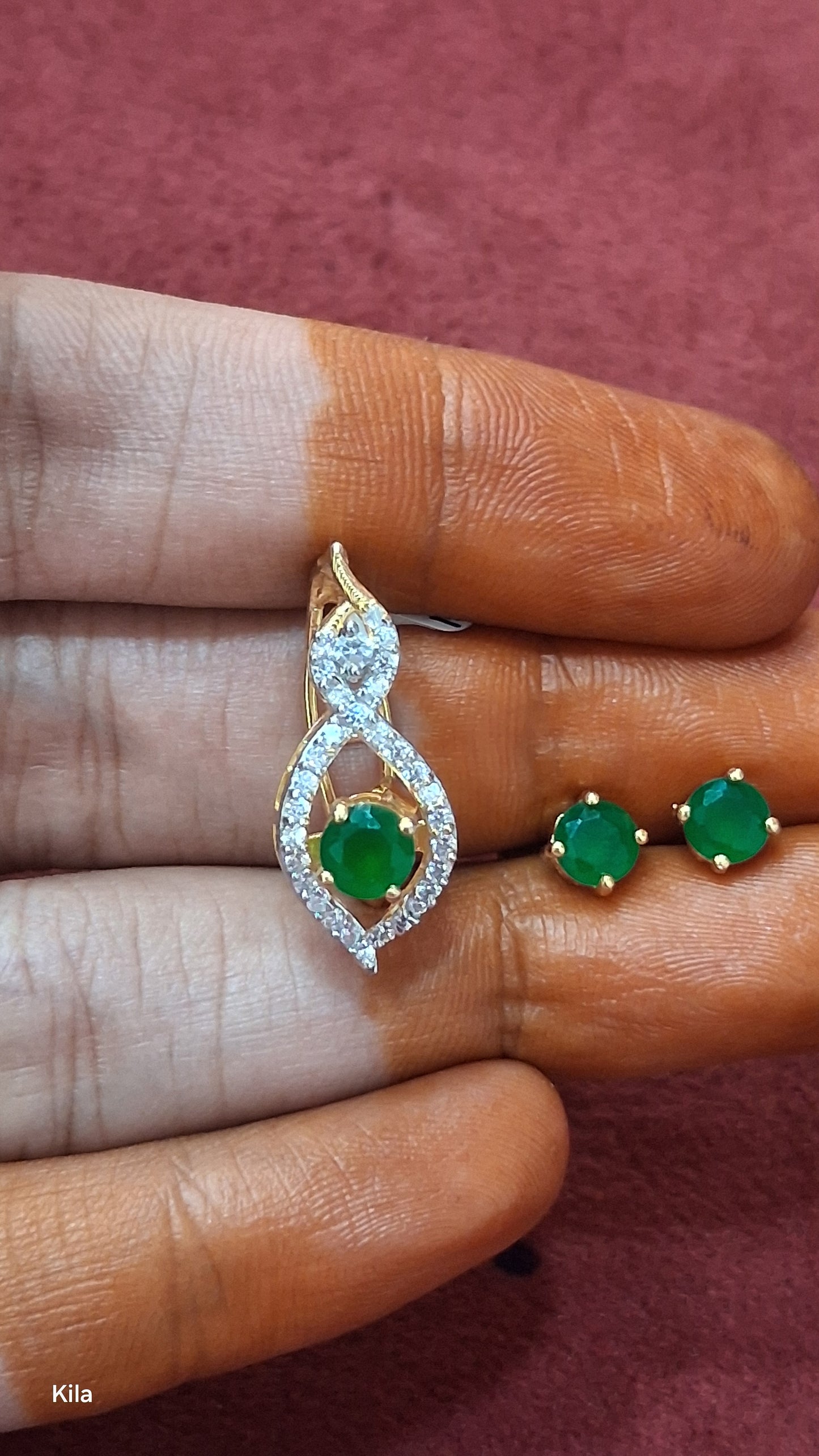 92.5 Silver Gold Plated Green Color Pendant | Stylish Elegant Design | Fashion Jewellery