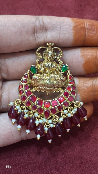 92.5 Silver Gold Plated Lakshmi Devi Kundan Pendant | Stylish Divine Design | Elegant Jewellery