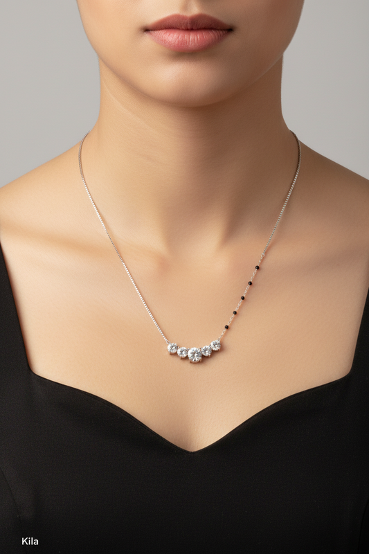 92.5 Silver Black Beads Neck Chain 18 Inches | Premium Elegant Design | Jewellery