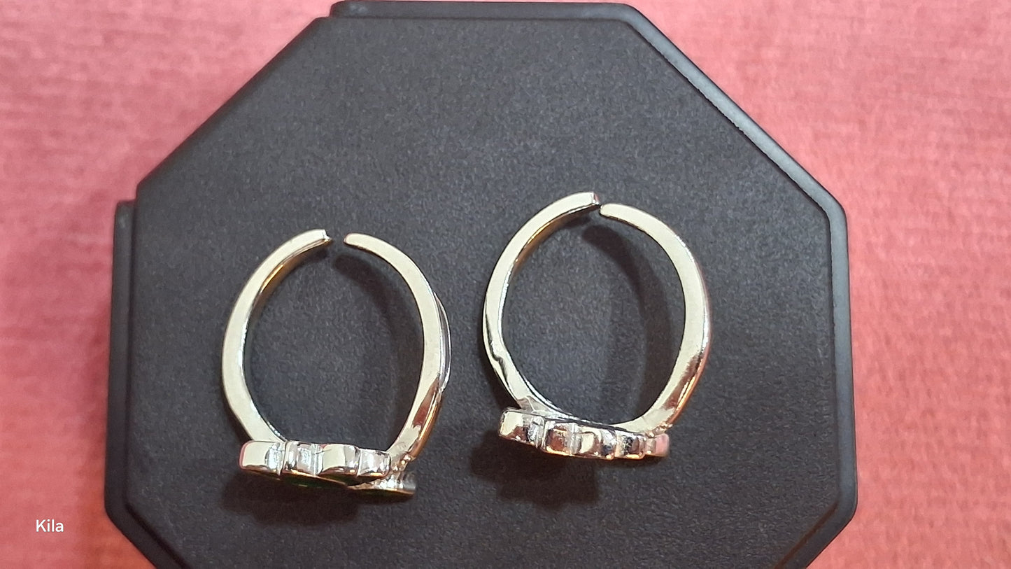 92.5 Silver Green Lotus Toe Rings | Elegant Floral Design | Jewellery