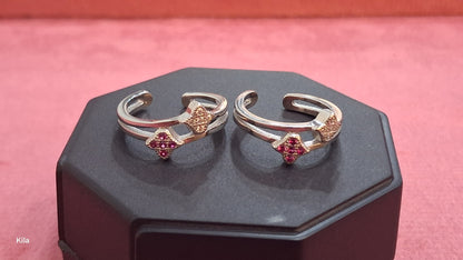 92.5 Silver White & Pink Stone Toe Rings | Premium Dual Tone Design | Jewellery
