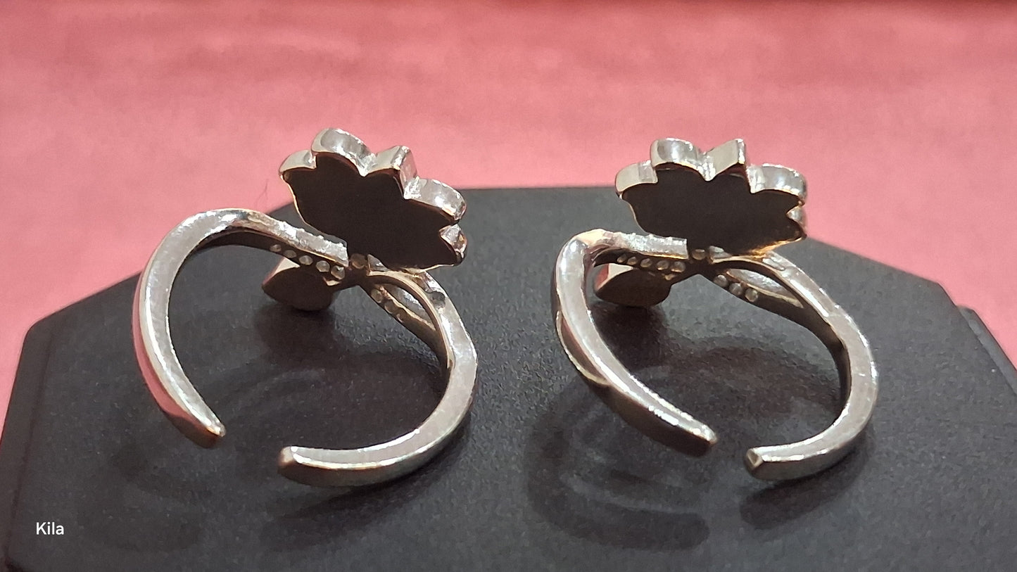 92.5 Silver Pink Lotus Toe Rings | Elegant Floral Design | Jewellery
