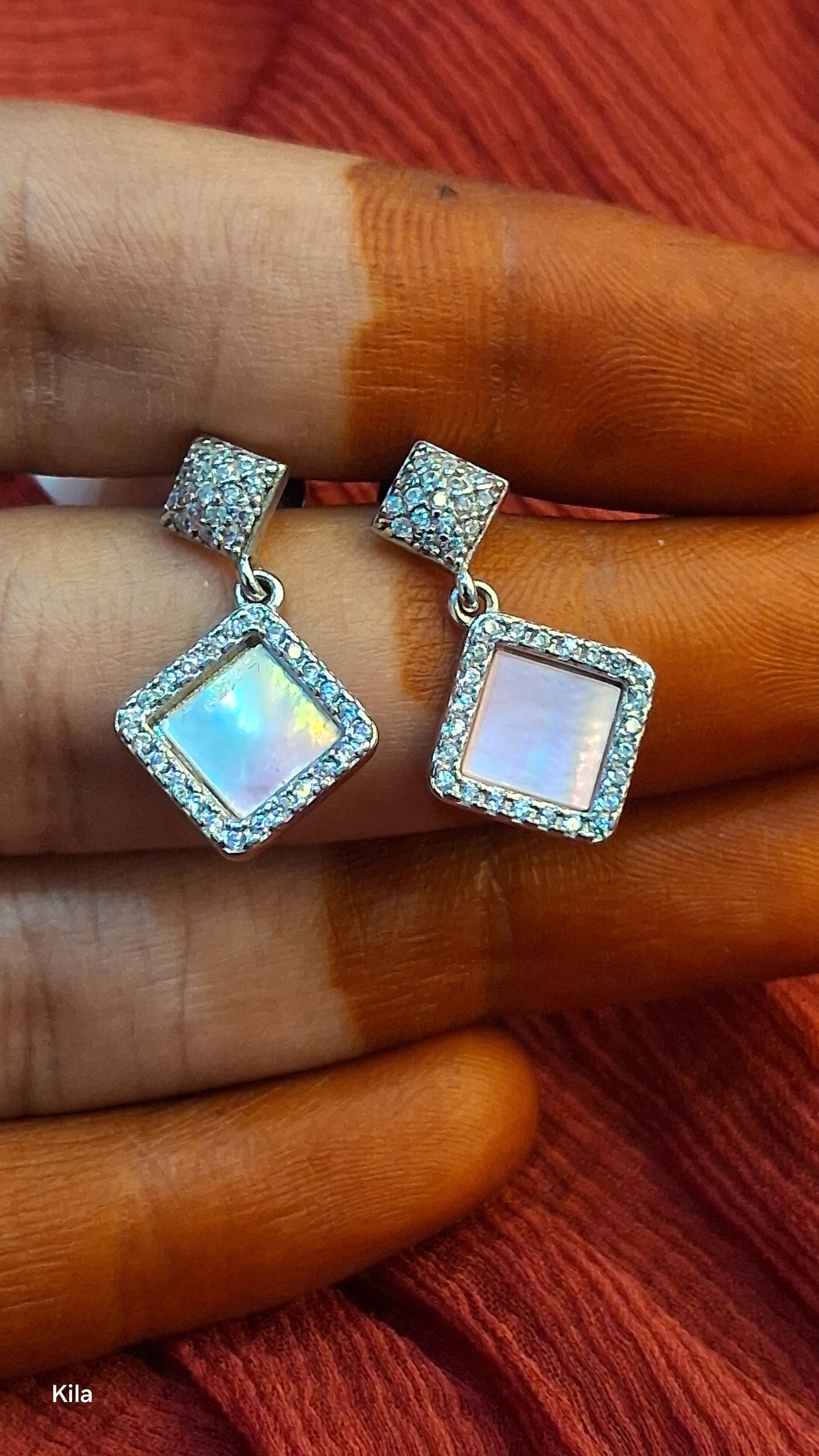 92.5 Silver Diamond Shape Earrings | Stylish Modern Design | Elegant Jewellery