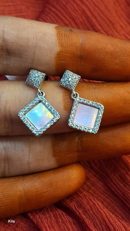 92.5 Silver Diamond Shape Earrings | Stylish Modern Design | Elegant Jewellery