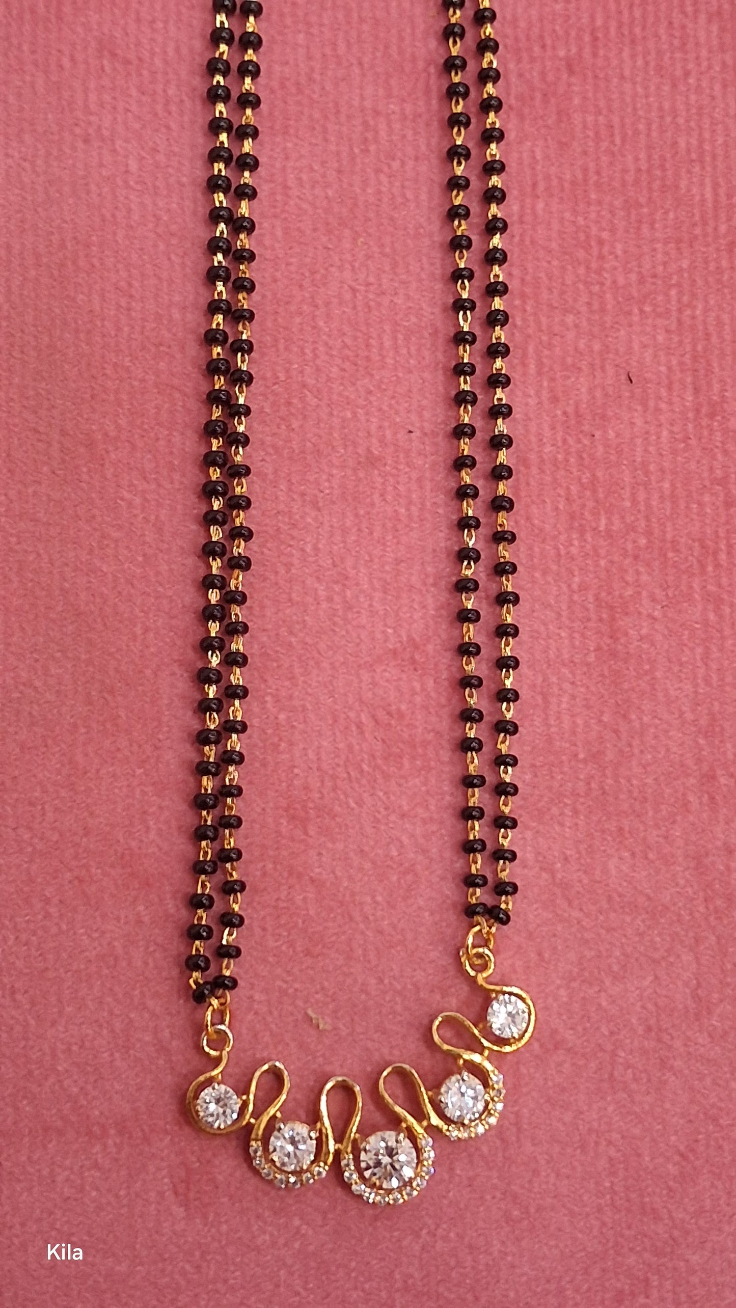 92.5 Silver Gold Plated Black Beads Chain 20 Inches | Smooth Finish Stylish Design | Jewellery