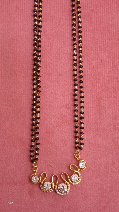 92.5 Silver Gold Plated Black Beads Chain 20 Inches | Smooth Finish Stylish Design | Jewellery