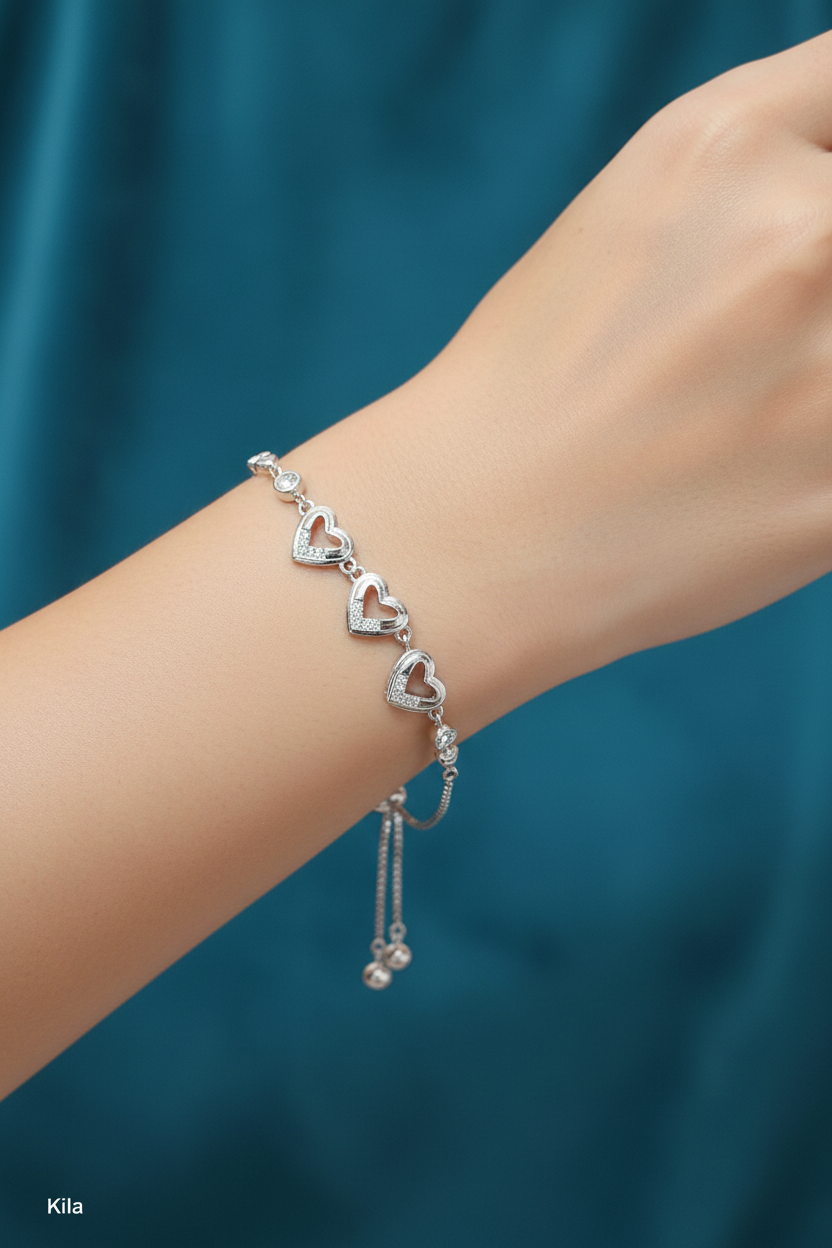 92.5 Silver Heart Bracelet | Stylish Elegant Love Design | Fashion Jewellery