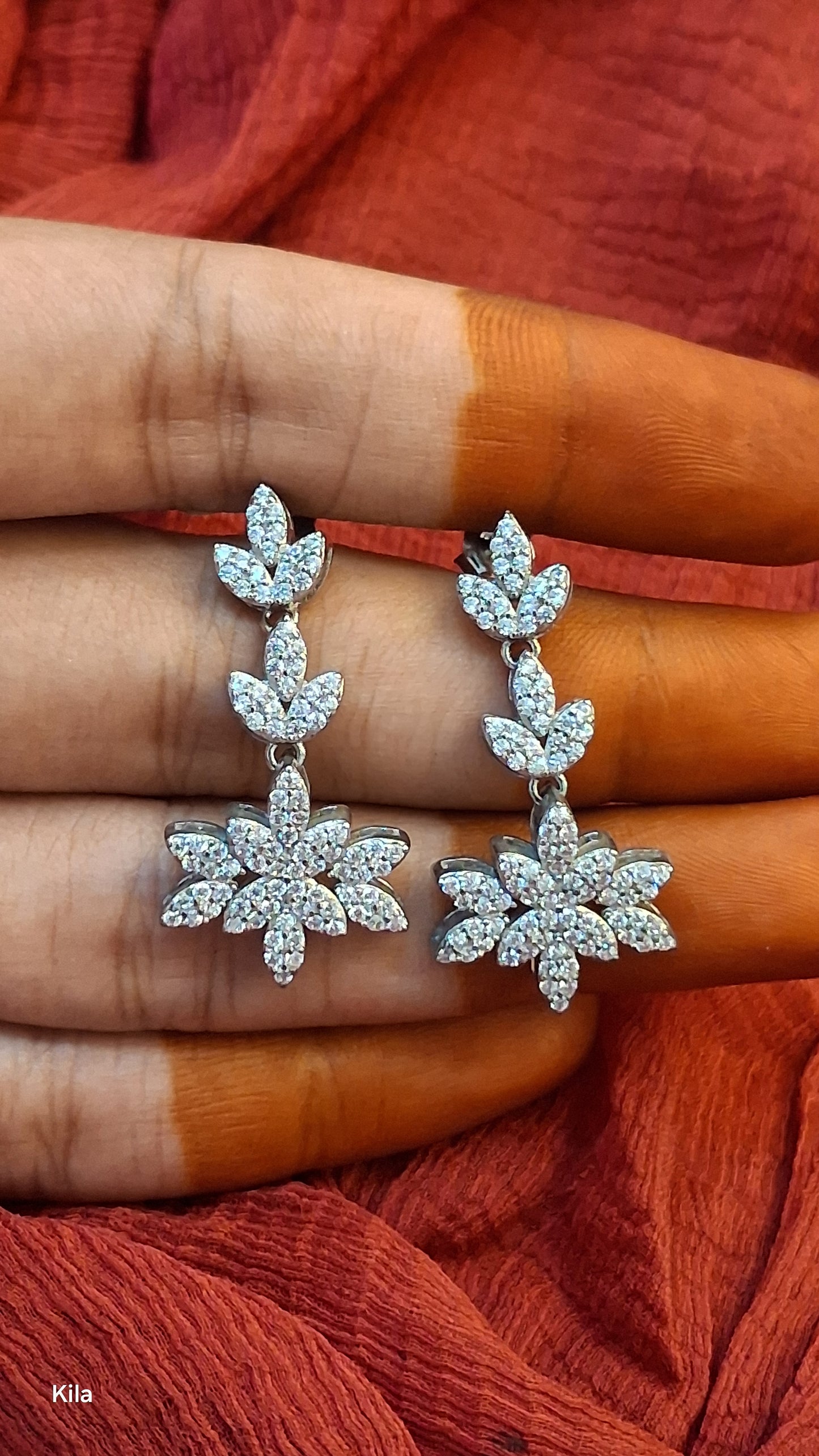 92.5 Silver White Stone Earrings | Stylish Sparkling Design | Elegant Jewellery