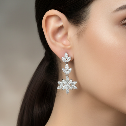 92.5 Silver White Stone Earrings | Stylish Sparkling Design | Elegant Jewellery