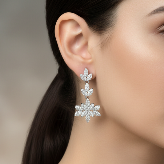 92.5 Silver White Stone Earrings | Stylish Sparkling Design | Elegant Jewellery