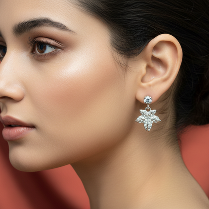 92.5 Silver Leaf Earrings | Stylish Nature Design | Elegant Jewellery