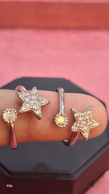 92.5 Silver Star Shape Toe Rings | Stylish Trendy Design | Jewellery