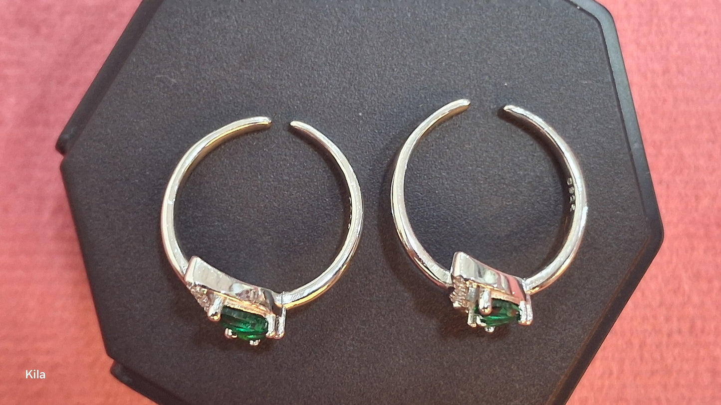 92.5 Silver Green Stone Toe Rings | Stylish Elegant Design | Jewellery
