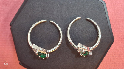 92.5 Silver Green Stone Toe Rings | Stylish Elegant Design | Jewellery