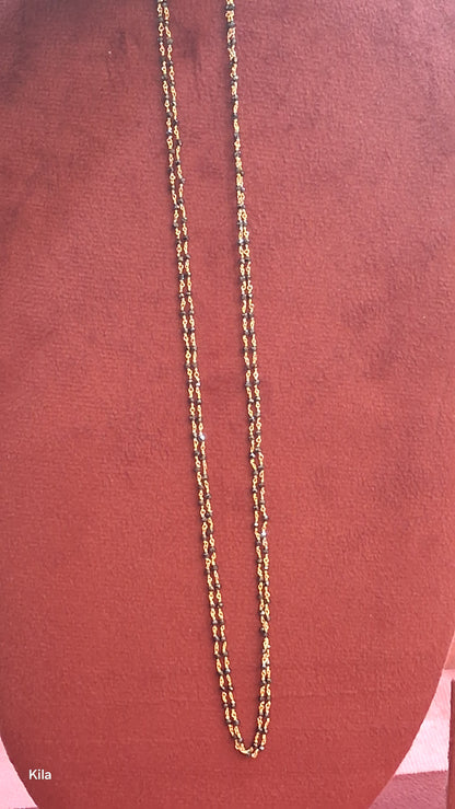 92.5 Silver Gold Plated Double Black Beads Chain 19 Inches | Premium Design | Jewellery