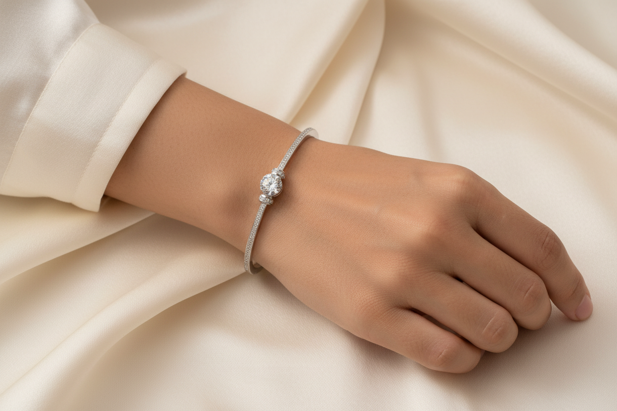 92.5 Silver Minimal White Stone Bracelet | Stylish Elegant Design | Premium Jewellery