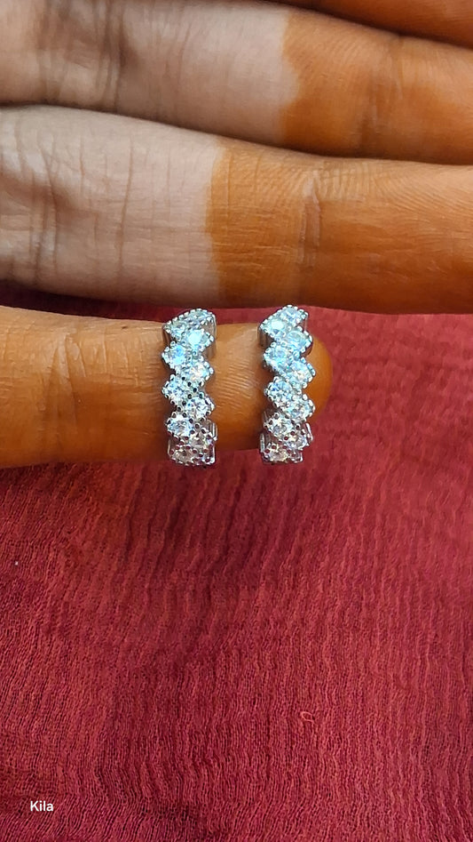 92.5 Silver White Stone Bali Earrings | Stylish Sparkling Design | Elegant Jewellery