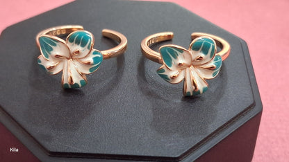 92.5 Silver Rose Gold Blue Flower Toe Rings | Stylish Elegant Design | Jewellery