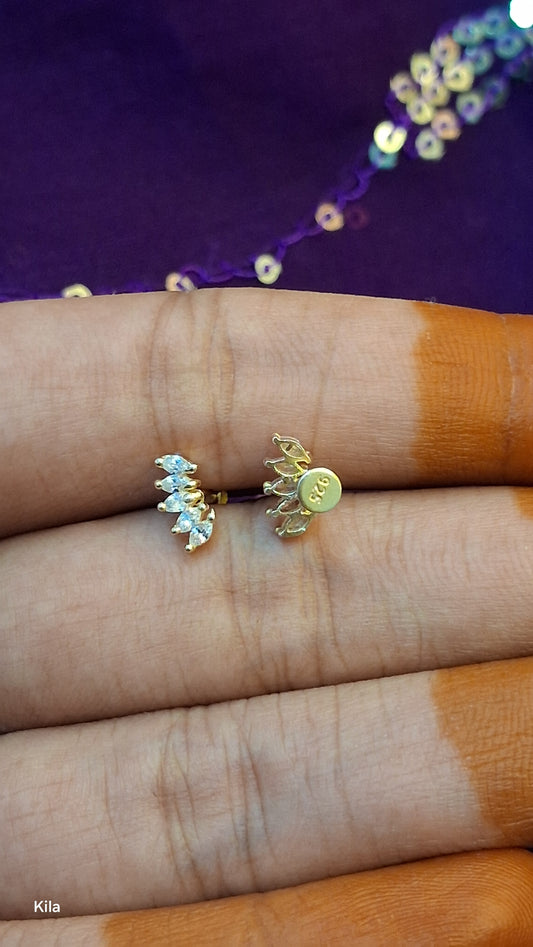 92.5 Silver Gold Plated 5 Leaf Second Studs | Stylish Elegant Design | Jewellery
