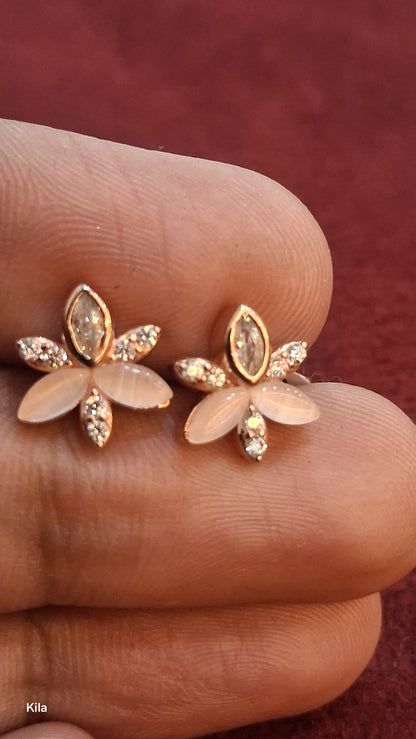 92.5 Silver Rose Gold Flower Studs | Premium Elegant Design | Stylish Jewellery