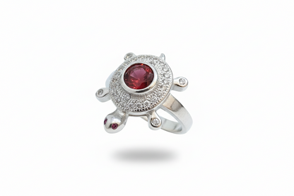 92.5 Silver Red Stone Tortoise Ring | Stylish Vibrant Design | Elegant Jewellery