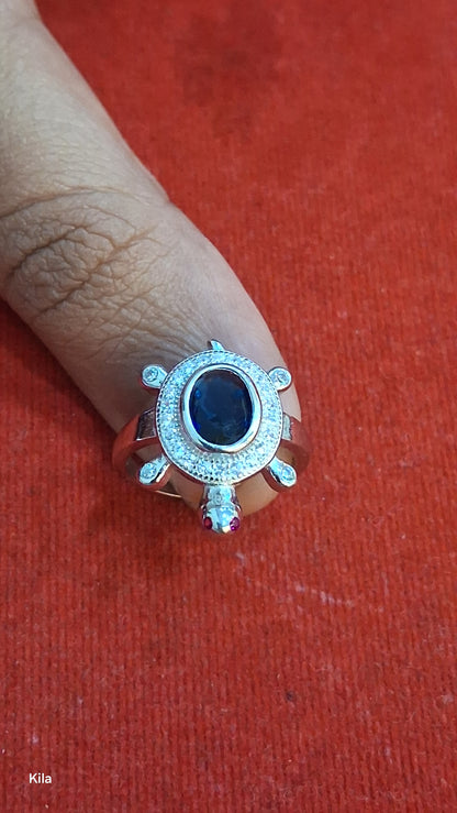 92.5 Silver Blue Stone Tortoise Ring | Stylish Premium Design | Jewellery
