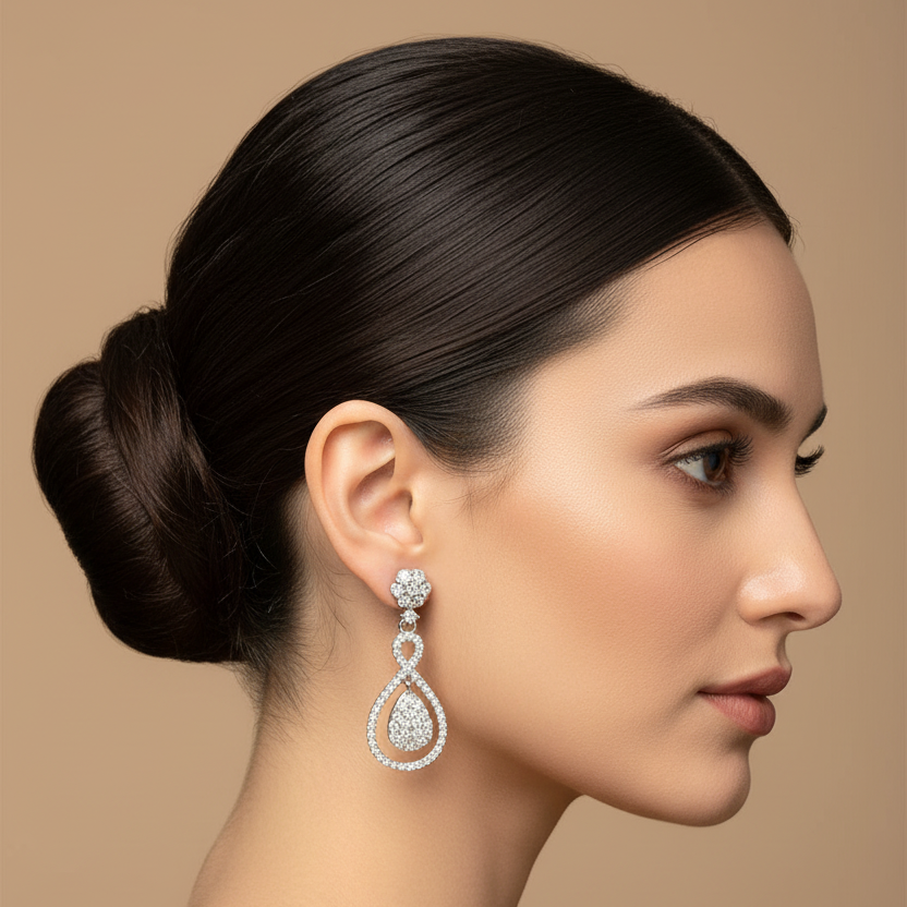 92.5 Silver White Stone Earrings | Stylish Elegant Design | Jewellery