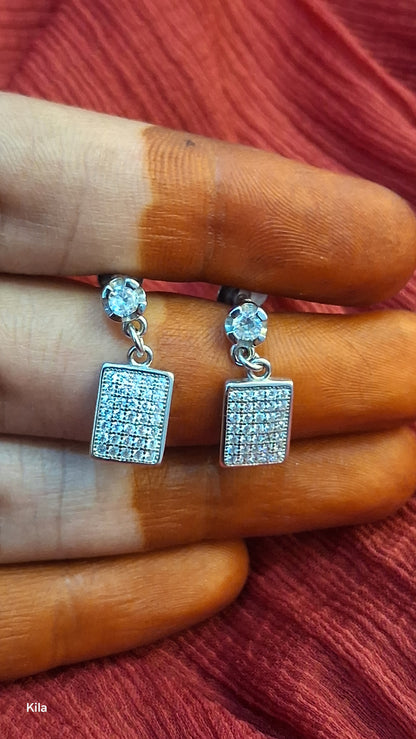 92.5 Silver Square Shape Earrings | Stylish Modern Design | Elegant Jewellery