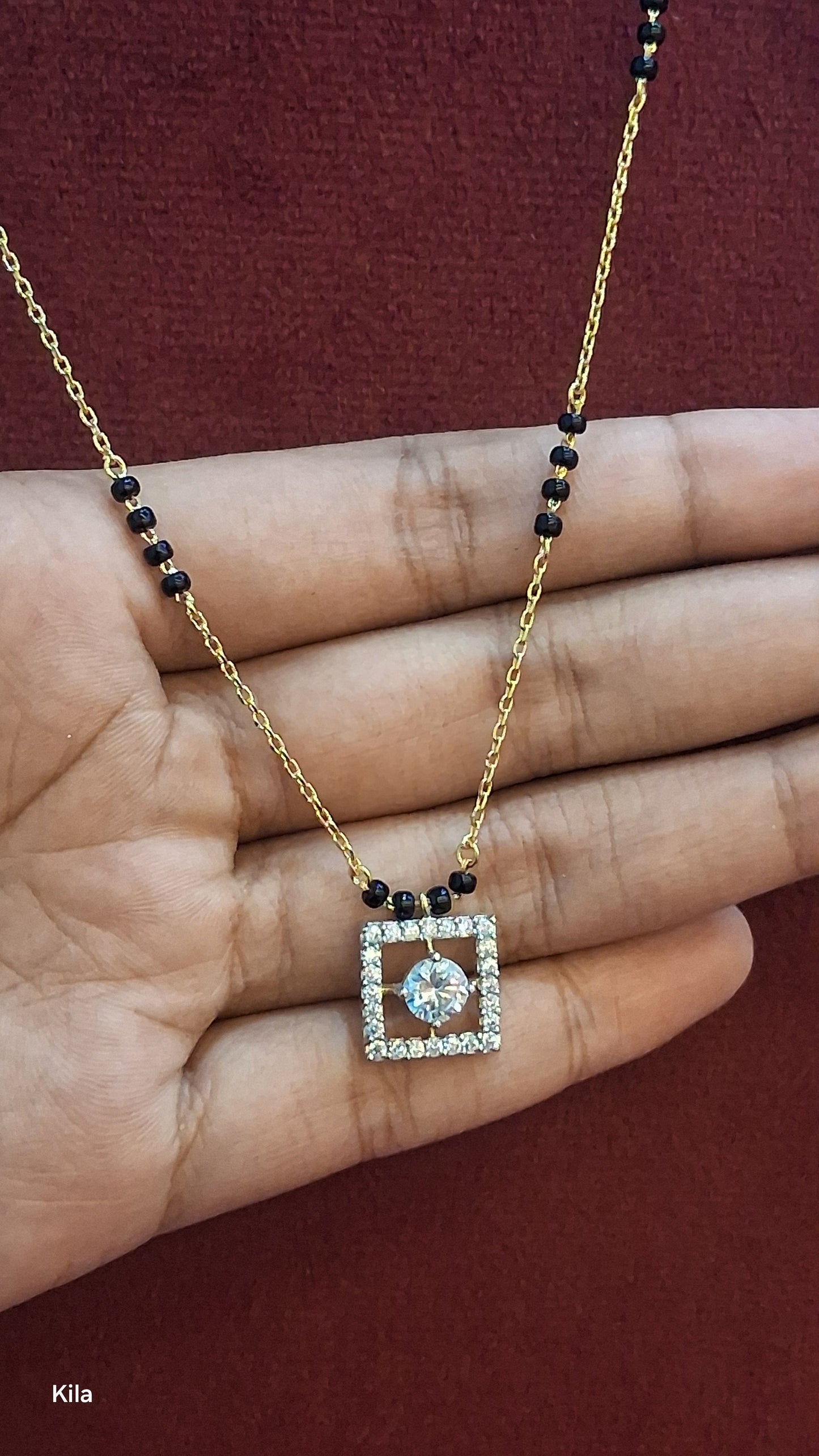 92.5 Silver Gold Plated Black Beads Chain 20 Inches | Stylish Long Design | Jewellery