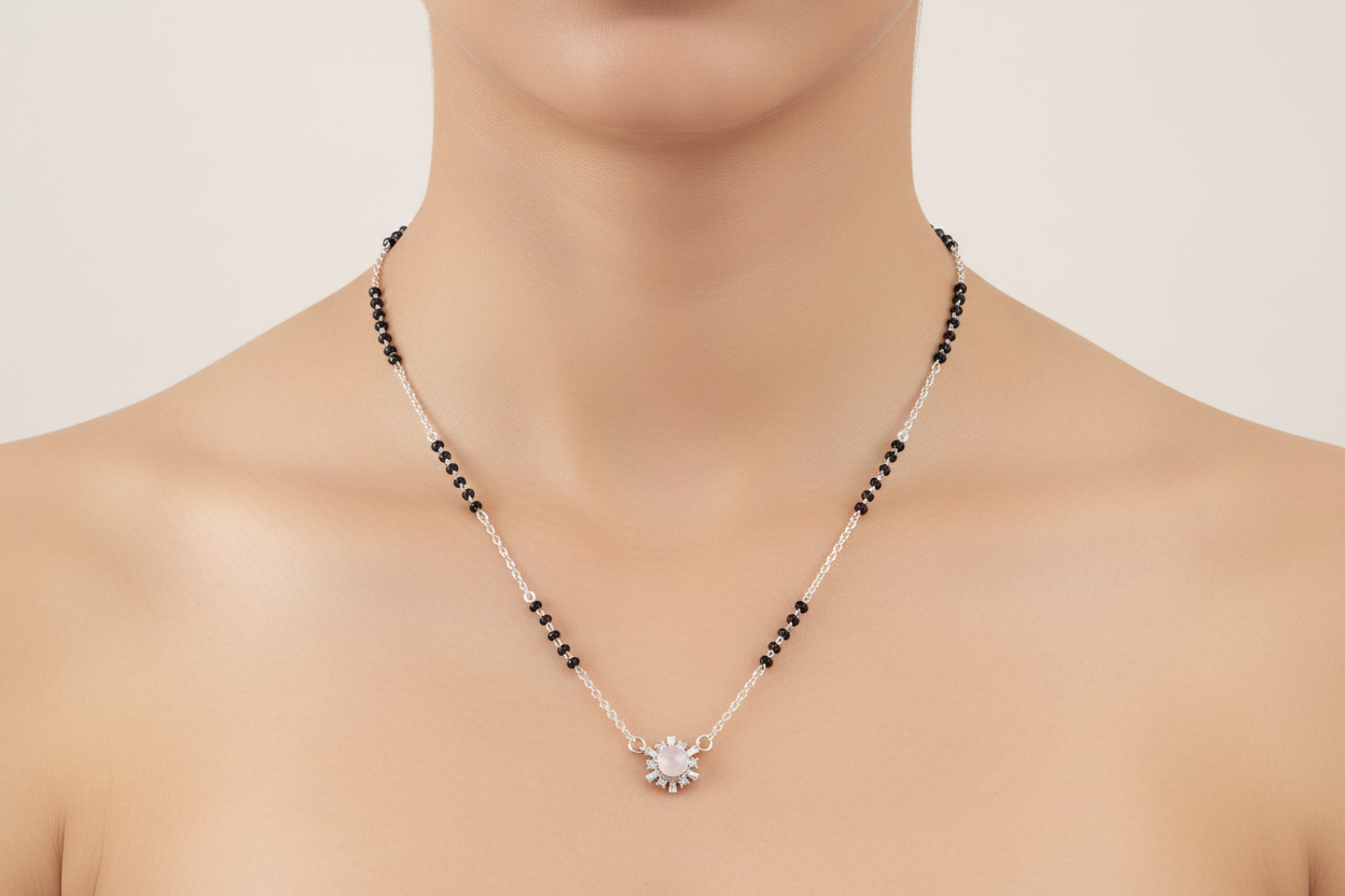 92.5 Silver Black Beads Chain 18 Inches | Premium Traditional Design | Jewellery