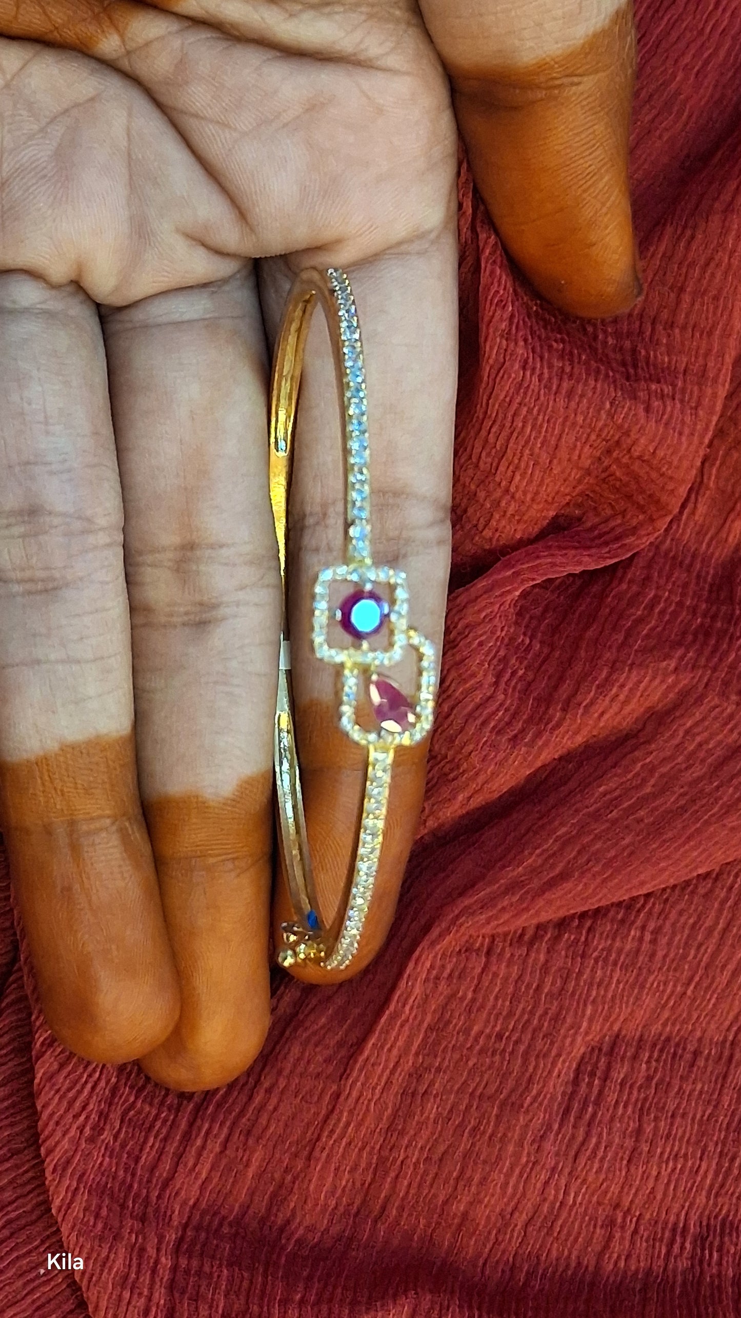 92.5 Silver Gold Plated Kada | Stylish Modern Design | Elegant Jewellery