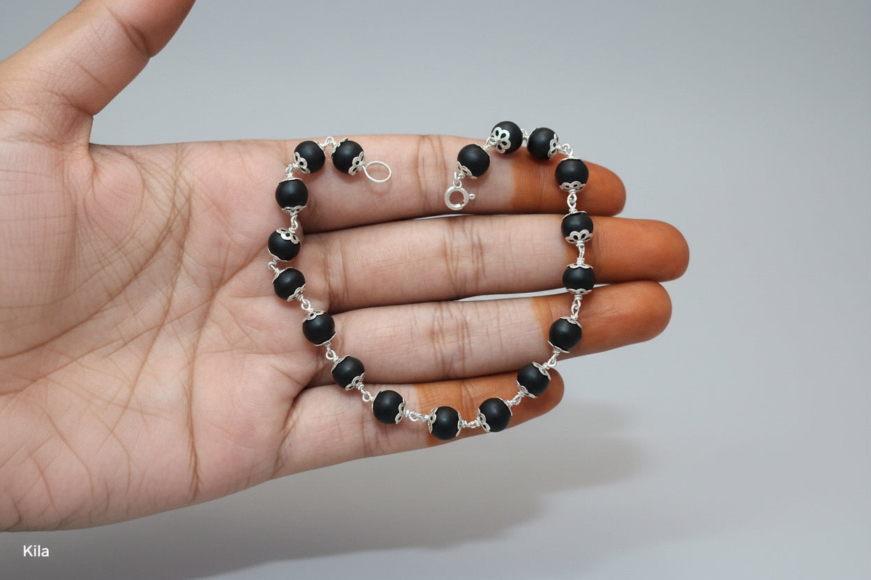 92.5 Silver karungali bracelet - Designer Caps