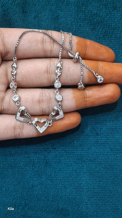 92.5 Silver Heart Bracelet | Stylish Elegant Love Design | Fashion Jewellery