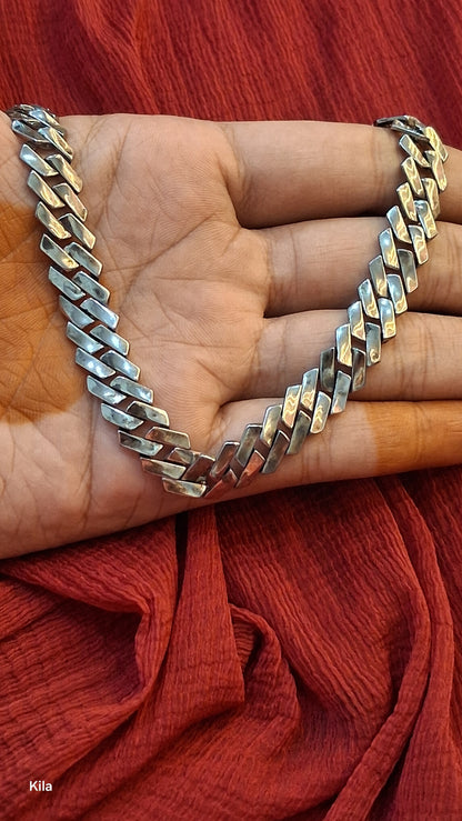 92.5 Silver Cuban Men’s Chain 19 Inches | Stylish Bold Design | Elegant Jewellery