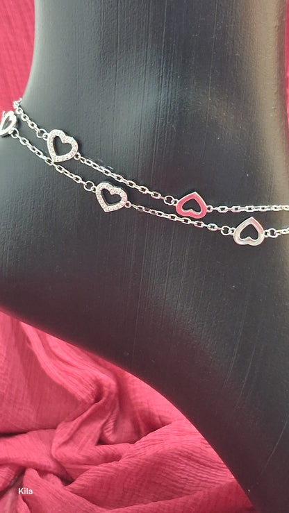 92.5 Silver Heart Anklets | Stylish Romantic Design | Elegant Jewellery