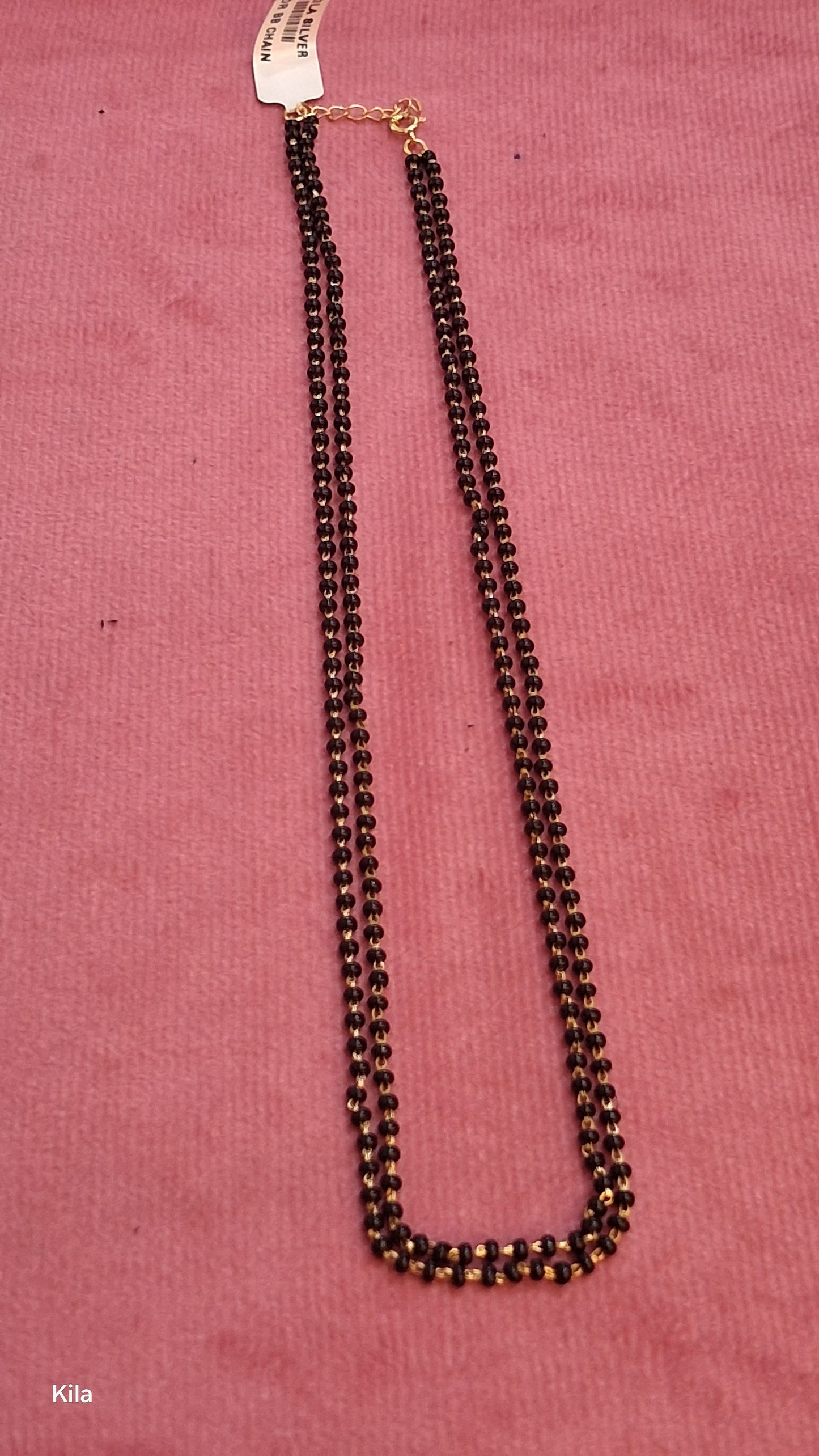 92.5 Silver Gold Plated Double Black Beads Chain 19 Inches | Elegant Layered Design | Jewellery