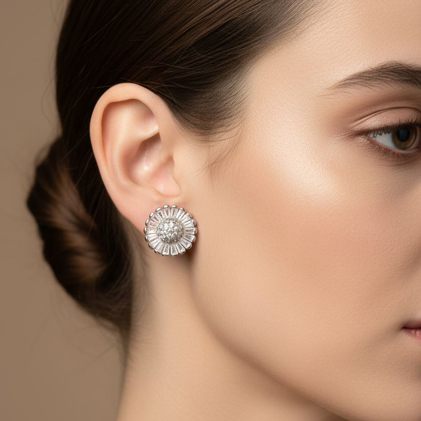92.5 Silver White Stone Earrings | Elegant Minimal Sparkle Design | Jewellery
