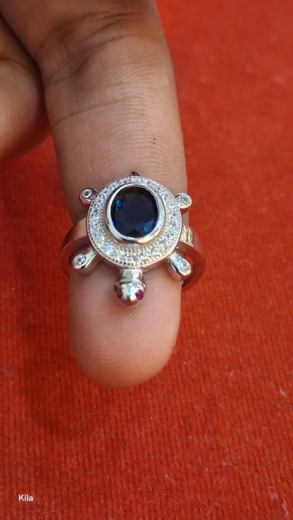 92.5 Silver Blue Stone Tortoise Ring | Stylish Premium Design | Jewellery