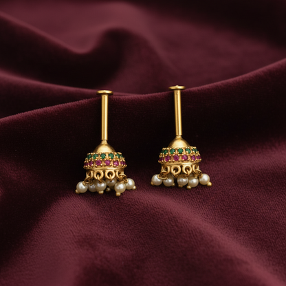 92.5 Silver Multicolor Jhumki Bugadi for Women | Traditional Ear Cuff Design | Ethnic Jewellery (pair)