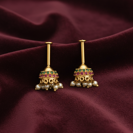 92.5 Silver Multicolor Jhumki Bugadi for Women | Traditional Ear Cuff Design | Ethnic Jewellery (pair)