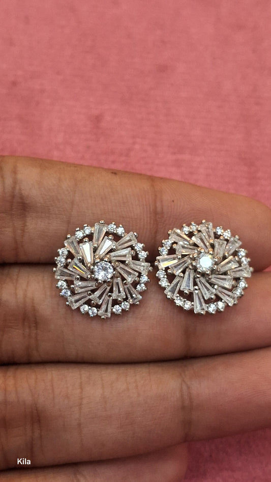 92.5 Silver Round White Stone Earrings | Classic Elegant Design | Jewellery