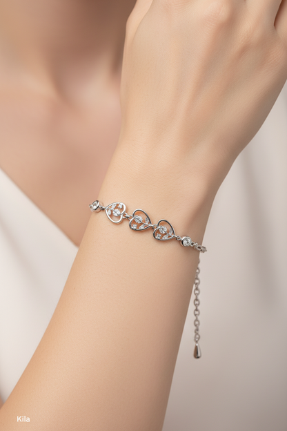 92.5 Silver Heart Bracelet | Stylish Elegant Love Design | Jewellery
