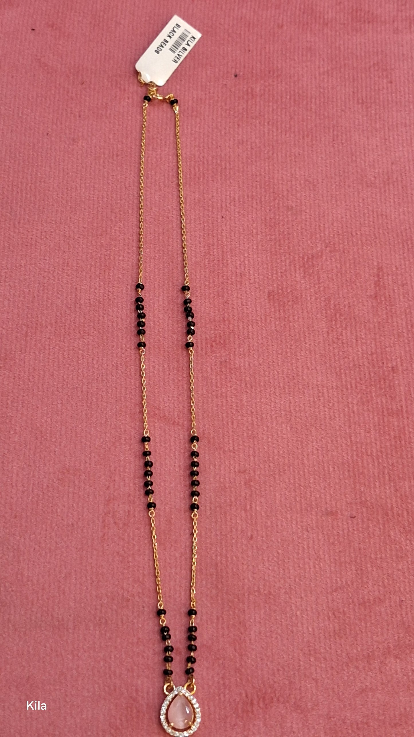 92.5 Silver Gold Plated Black Beads Chain 18 Inches | Stylish Minimal Design | Jewellery